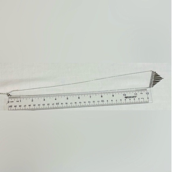 QVC Stainless Steel Fringe Dangle Necklace Crystal Accent Bar  Women's - Picture 10 of 10